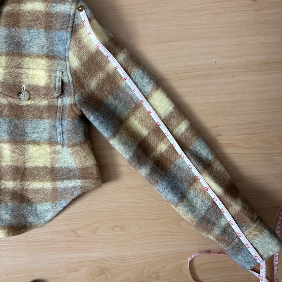 Wilfred Free Ganna Cropped Jacket Aritzia Plaid Wool Shacket Beige Camel Small - Picture 7 of 13